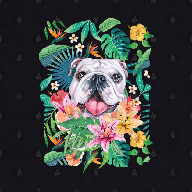 Tropical White English British Bulldog 2 by LulululuPainting